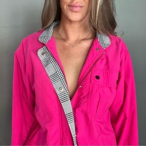 Vintage Pink Utility Jacket with Black and White Accents
